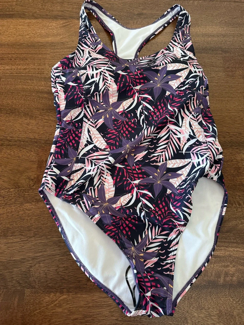 Nicole Miller Purple Pink Floral Racerback One-Piece Swimsuit